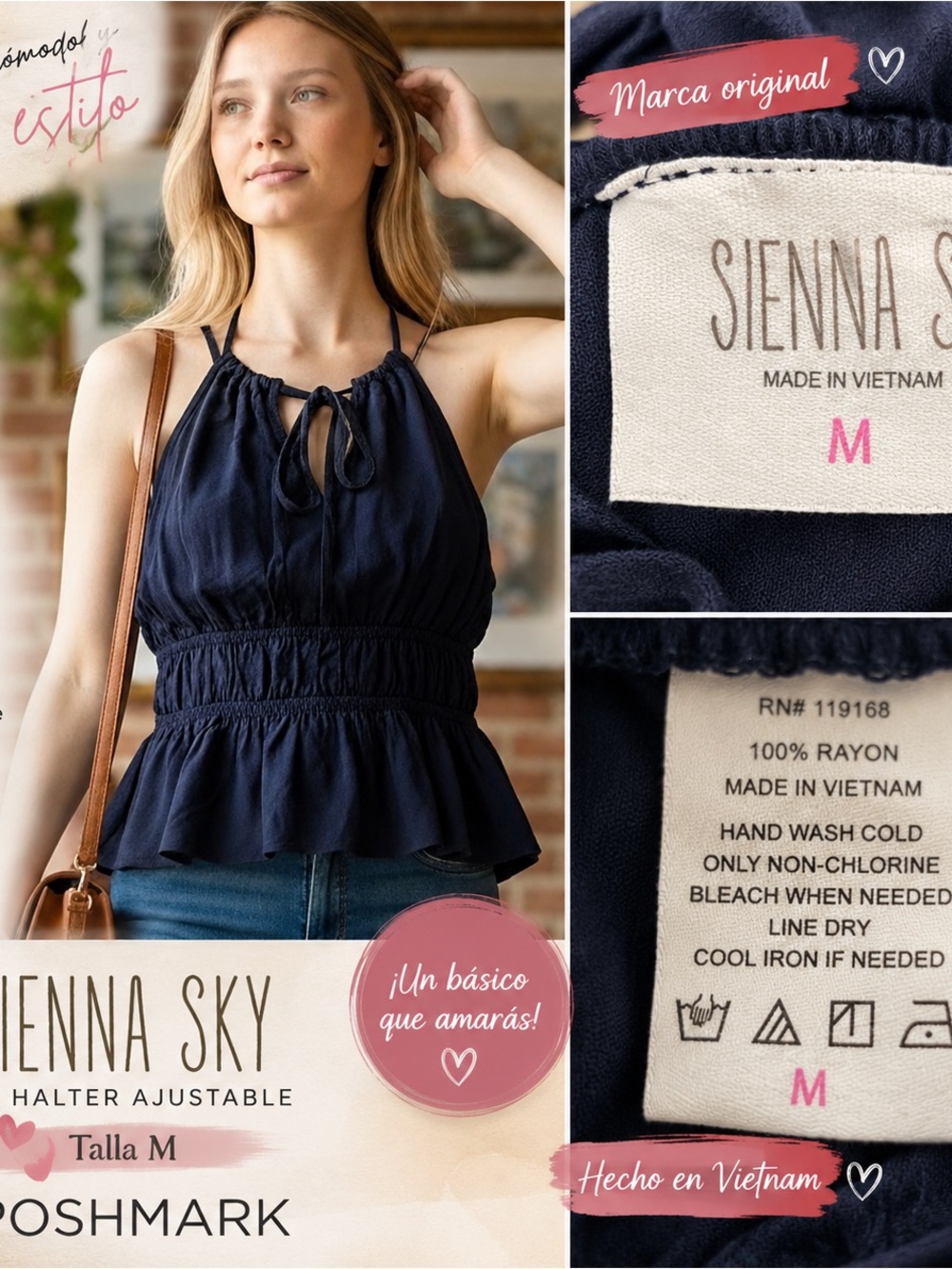 Sienna Sky Women’s Navy Blue Sleeveless Tie Front Peplum Top Size M NWT
